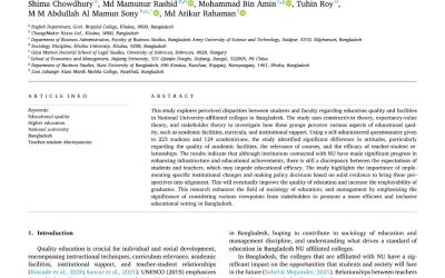 Quality education and institutional facilities: A comparative study between students and teachers opinion at NU-affiliated colleges of Bangladesh